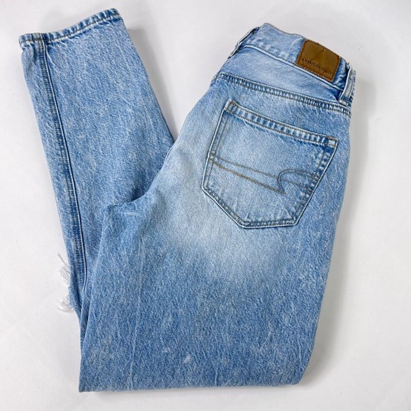 AE American Eagle Mom Jeans Distressed Destroyed Cotton Denim Size 00 Short - Picture 6 of 11